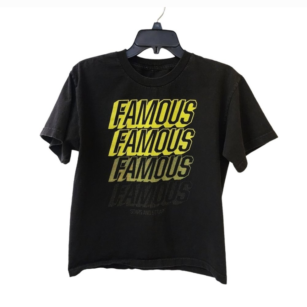 Famous Stars and Straps Black Yellow Logo T-Shirt Boys Large y2k 90s
